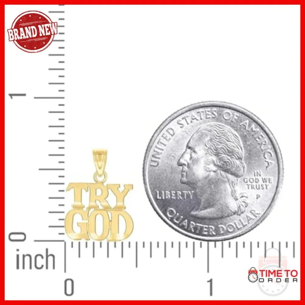 10K Yellow Gold Diamond-Cut Try God Pendant - Dainty Religious Charm Necklace
